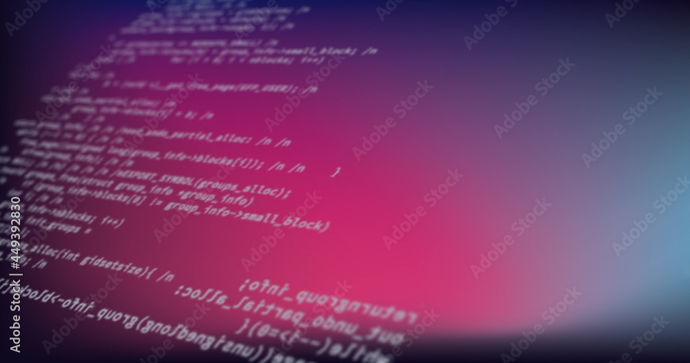 Poster digital image of digital data processing against blue and pink gradient background