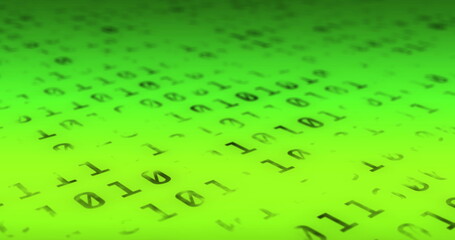 Digital image of binary coding data processing against neon green background