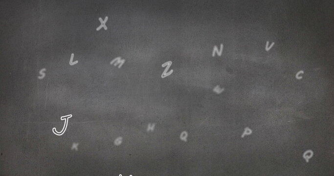 Digital image of english alphabets floating and moving against grey background - Powered by Adobe