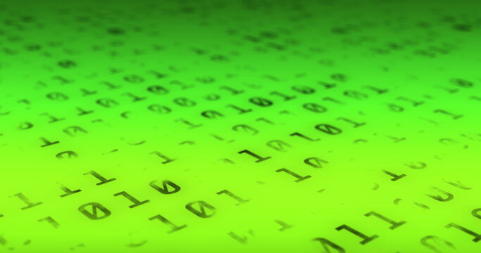 Digital image of binary coding data processing against neon green background - Powered by Adobe