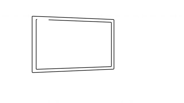 Self drawing animation of display, screen. White background.
