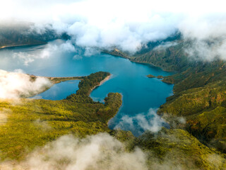 Lagoa do Fogo, a lake between the mountains and clouds