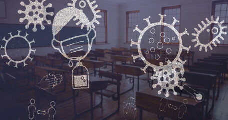 Coronavirus concept icons against empty classroom