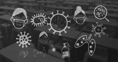 Coronavirus concept icons against empty classroom