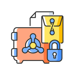 Trade secrets RGB color icon. Intellectual property right. Locked in a vault. Security metal safe and padlock. Confidential forms. Isolated vector illustration. Simple filled line drawing