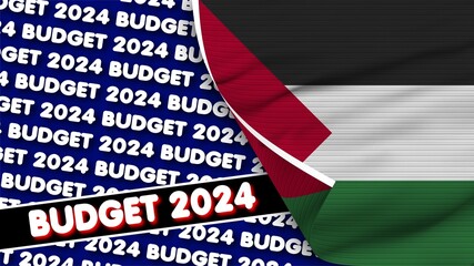 Palestine Realistic Flag with Budget 2024 Title Fabric Texture Effect 3D Illustration