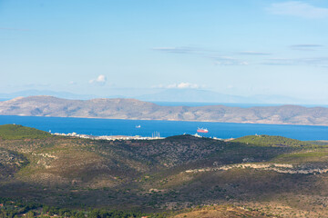 sea panorama from the heights of Keratea at sunset in Athens in Greece