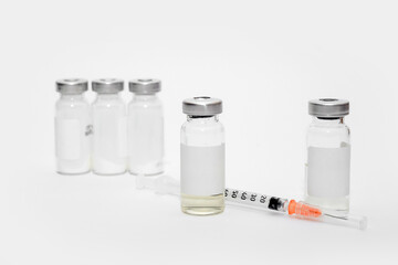 vaccine, medicine, vial, syringe for injection. Vaccination, treatment for coronavirus Covid 19.