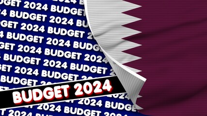 Qatar Realistic Flag with Budget 2024 Title Fabric Texture Effect 3D Illustration