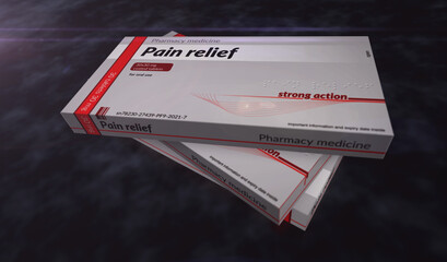 Pain relief and painkiller tablets pack 3d illustration
