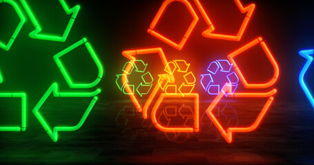 Recycling neon light 3d illustration