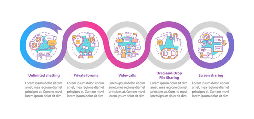 Business messaging service vector infographic template. Communication presentation outline design elements. Data visualization with 5 step. Process timeline info chart. Workflow layout with line icons