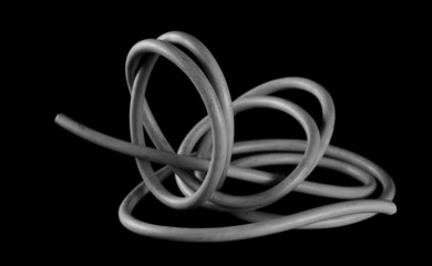 White cable, cord isolated on black background with clipping path