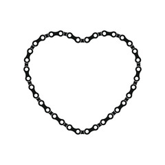 Heart frame, bicycle chain closed, love, vector flat illustration, silhouette
