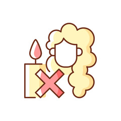 Keep hair away from open flame RGB color manual label icon. Candle making safety. Taking precautions from hot wax. Isolated vector illustration. Simple filled line drawing for product use instructions