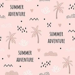 Seamless pattern with hand drawn palms