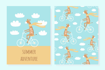 A set of cute summer cards. Giraffee