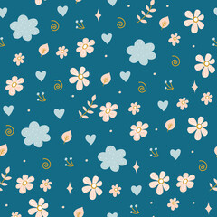 Seamless childish pattern with cute flowers