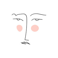 Simple abstract face portrait. Linear Ink brush. Line art current contemporary continuous painting. Modern fashion style abstraction poster.