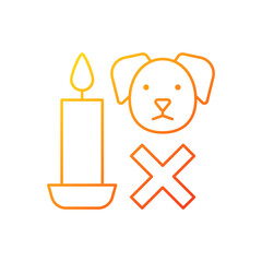 Candle safety for pets gradient linear vector manual label icon. Keep away from dog. Thin line color symbols. Modern style pictogram. Vector isolated outline drawing for product use instructions
