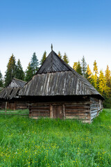 Fototapeta na wymiar Traditional Log Cabin Shepherd Hut in Jurgow Heritage Village in Podhale,Poland