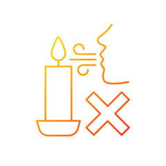 Never blow out candle flame gradient linear vector manual label icon. Avoid splashes. Thin line color symbols. Modern style pictogram. Vector isolated outline drawing for product use instructions