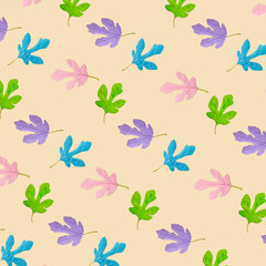 Creative pattern of leaves. Autumn seasonal arrangement with autumn leaves in pastel colors. Nature is flat. Optimistic autumn.