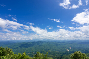 Fototapeta premium Nature View Wide angle of Complex mountains and rain clouds and blue sky for background and texture