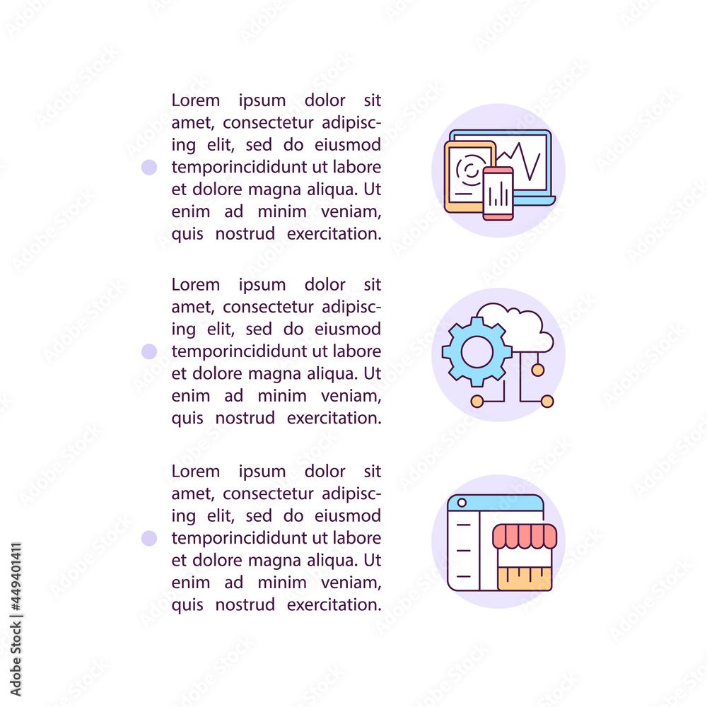 Poster Digital marketing concept line icons with text. PPT page vector template with copy space. Brochure, magazine, newsletter design element. Cloud computing linear illustrations on white