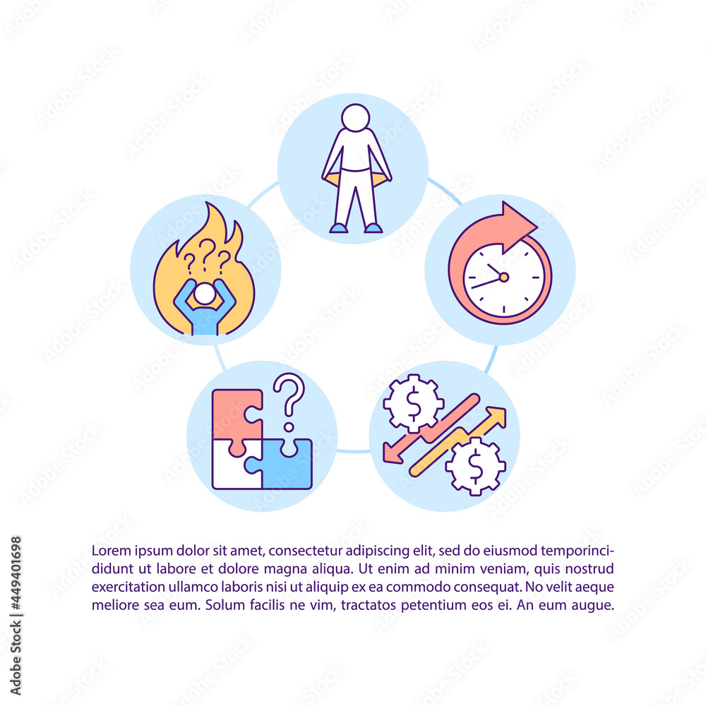Poster Work stress and failure concept line icons with text. PPT page vector template with copy space. Brochure, magazine, newsletter design element. Startup challenges linear illustrations on white