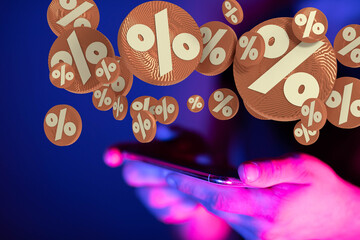 Seasonal sales background with percent discount pattern. 3D