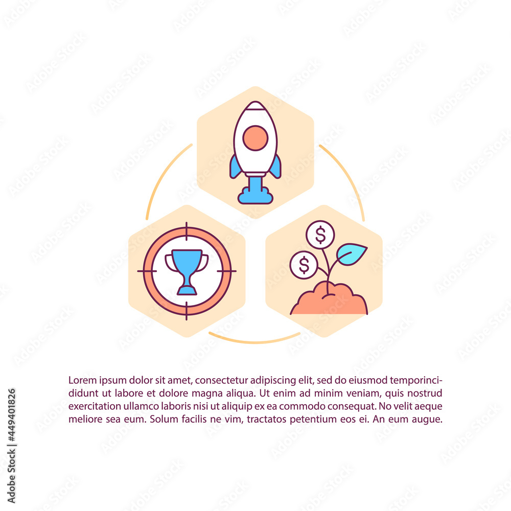Poster Startup launch concept line icons with text. PPT page vector template with copy space. Brochure, magazine, newsletter design element. Starting new business linear illustrations on white