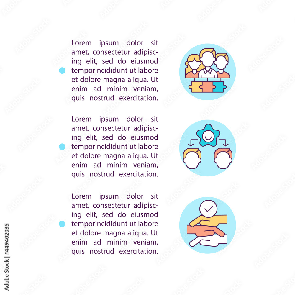 Poster Productive team work concept line icons with text. PPT page vector template with copy space. Brochure, magazine, newsletter design element. Managing business linear illustrations on white