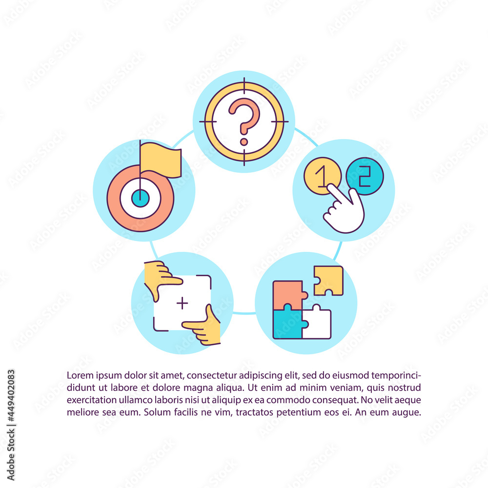 Poster Productivity in work concept line icons with text. PPT page vector template with copy space. Brochure, magazine, newsletter design element. Problem solving skills linear illustrations on white