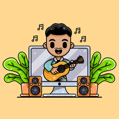 virtual concert for character, icon, logo, sticker and illustration.