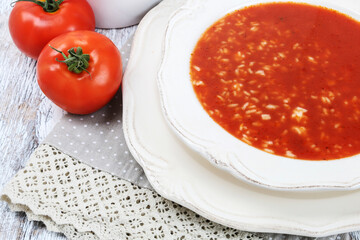 Traditional tomato soup with rice.