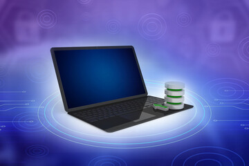 3d illustration computer database and laptop
