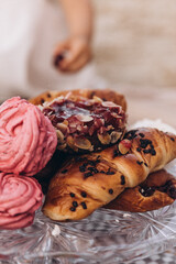 Croissants, pies and pastries on the festive buffet