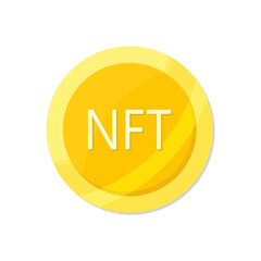 Detailed gold coin NFT non fungible token isolated on white. Pay for unique collectibles in games or art. Vector illustration.