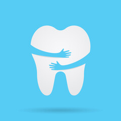 Tooth. with hands. Dental, medicine and health concept design element
