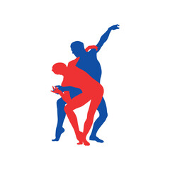 Couple ballet dancing silhouette vector illustration 