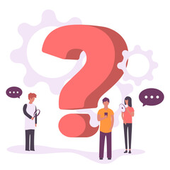  illustration, concept illustration of people frequently asked questions around question marks, answer to question metaphor - - obrazy, fototapety, plakaty