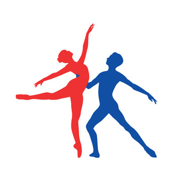 Couple ballet dancing silhouette vector illustration 