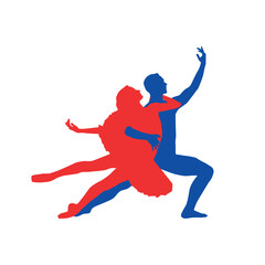 Couple ballet dancing silhouette vector illustration 