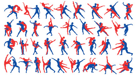 Fototapeta na wymiar Set couple ballet dancing silhouette vector illustration collection