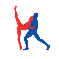 Couple ballet dancing silhouette vector illustration 