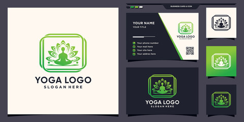 Yoga people logo design meditation in flower with unique concept and business card
