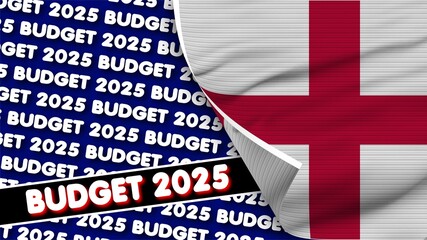 England Realistic Flag with Budget 2025 Title Fabric Texture Effect 3D Illustration