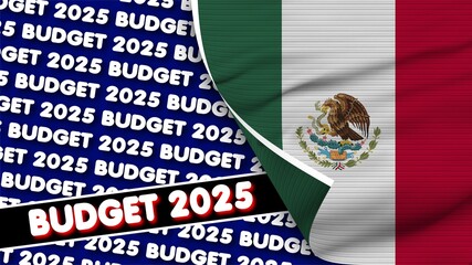 Mexico Realistic Flag with Budget 2025 Title Fabric Texture Effect 3D Illustration