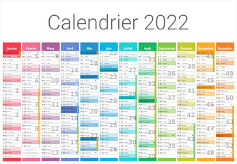 Calendrier 2022 12 mois au format 650 x 450 mm entièrement modifiable via calques